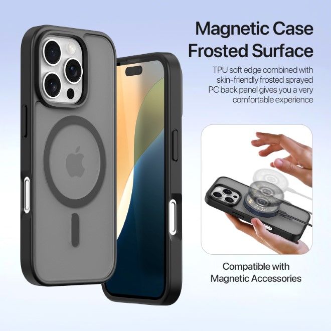 Dux Ducis - iPhone 16 Pro Hülle - Kunstleder Bookcover - MagSafe kompatibel - Lawa Series - schwarz