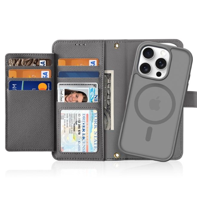 Dux Ducis - iPhone 16 Pro Hülle - Kunstleder Bookcover - MagSafe kompatibel - Lawa Series - grau