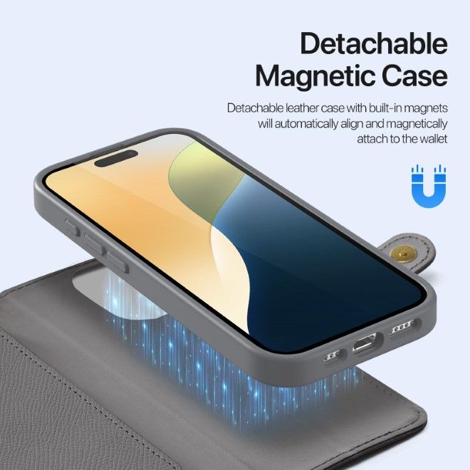 Dux Ducis - iPhone 16 Pro Hülle - Kunstleder Bookcover - MagSafe kompatibel - Lawa Series - grau
