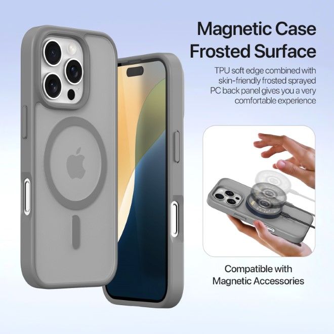 Dux Ducis - iPhone 16 Pro Hülle - Kunstleder Bookcover - MagSafe kompatibel - Lawa Series - grau