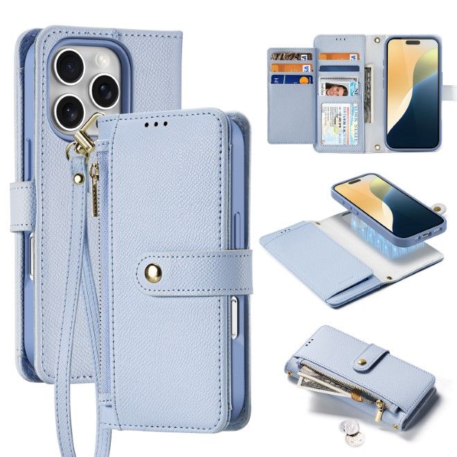 Dux Ducis - iPhone 16 Pro Hülle - Kunstleder Bookcover - MagSafe kompatibel - Lawa Series - hellblau