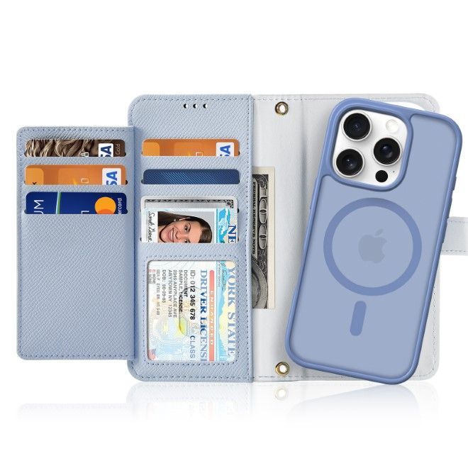 Dux Ducis - iPhone 16 Pro Hülle - Kunstleder Bookcover - MagSafe kompatibel - Lawa Series - hellblau