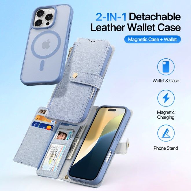 Dux Ducis - iPhone 16 Pro Hülle - Kunstleder Bookcover - MagSafe kompatibel - Lawa Series - hellblau