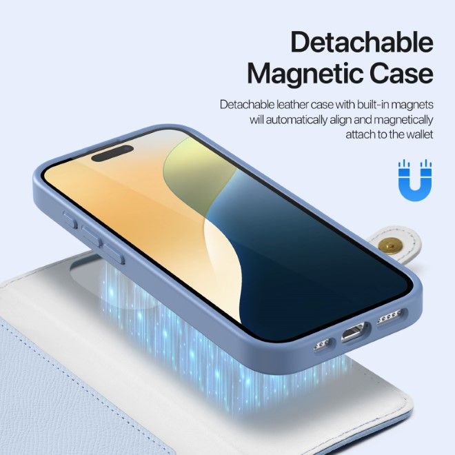 Dux Ducis - iPhone 16 Pro Hülle - Kunstleder Bookcover - MagSafe kompatibel - Lawa Series - hellblau