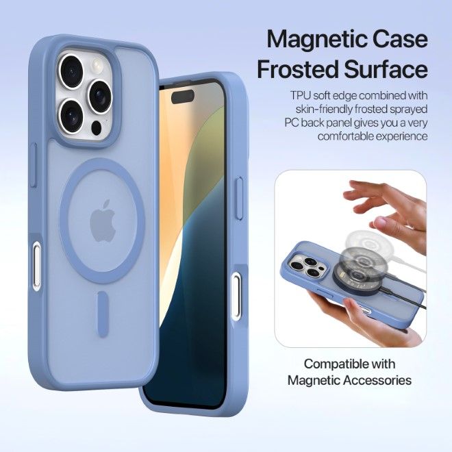 Dux Ducis - iPhone 16 Pro Hülle - Kunstleder Bookcover - MagSafe kompatibel - Lawa Series - hellblau