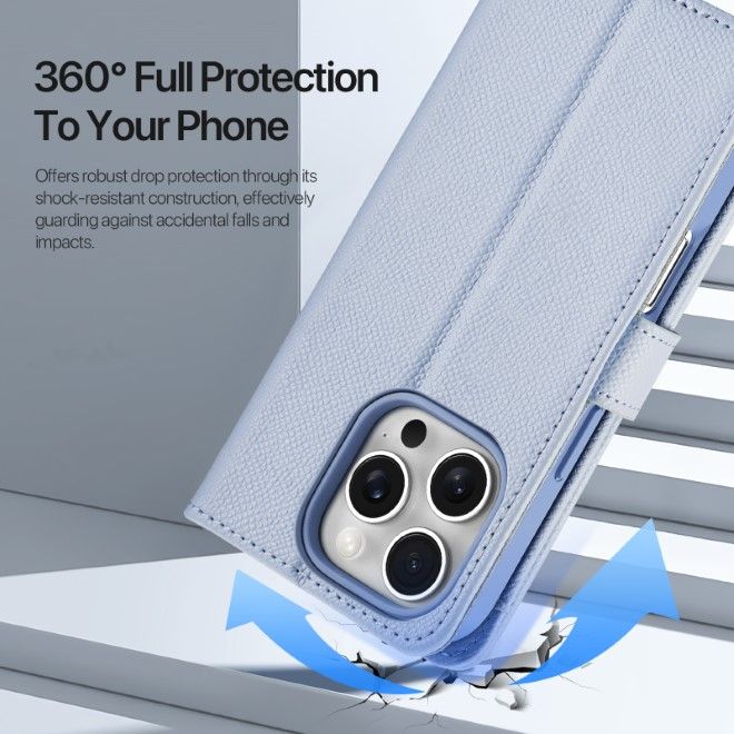 Dux Ducis - iPhone 16 Pro Hülle - Kunstleder Bookcover - MagSafe kompatibel - Lawa Series - hellblau