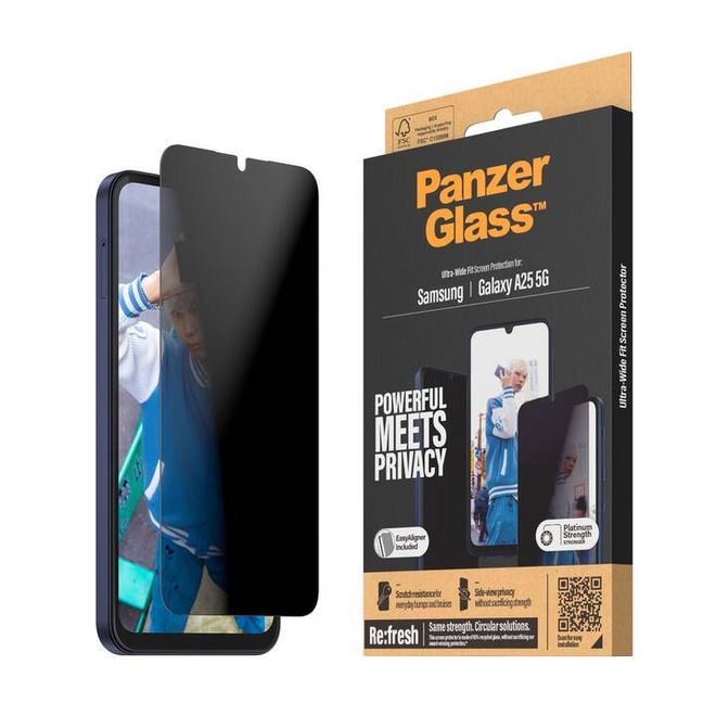 PanzerGlass - Samsung Galaxy A25 5G Displayschutz aus gehärtetem Glas - Privacy Ultra Wide Fit (P7335) - transparent