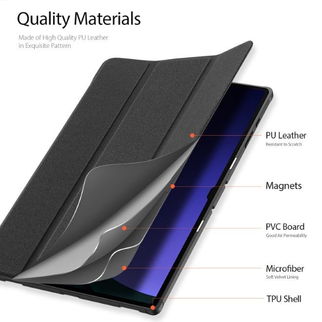 Dux Ducis - Samsung Galaxy Tab S10 Ultra / S9 Ultra / S8 Ultra Hülle - Leder Smart Flip Case - Domo Series - schwarz