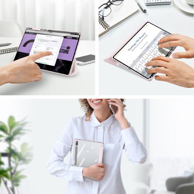 Dux Ducis - Samsung Galaxy Tab S10 Ultra / S9 Ultra / S8 Ultra Hülle - Leder Bookcover - Toby Series - pink