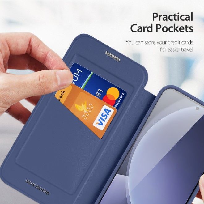 Dux Ducis - Samsung Galaxy S25+ Hülle - Leder Bookcover mit Standfunktion - Skin X Pro Series - blau