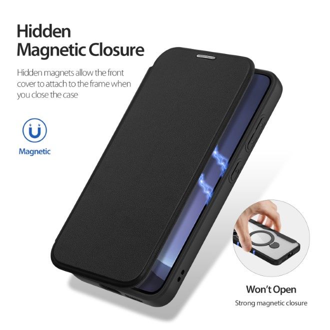 Dux Ducis - Samsung Galaxy S25 Hülle - Leder Bookcover mit Standfunktion - Skin X Pro Series - schwarz