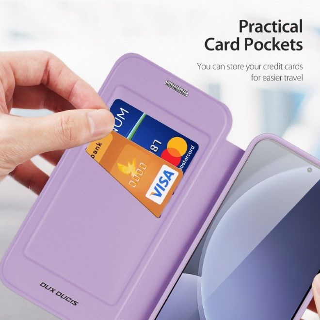 Dux Ducis - Samsung Galaxy S25 Hülle - Leder Bookcover mit Standfunktion - Skin X Pro Series - purpur