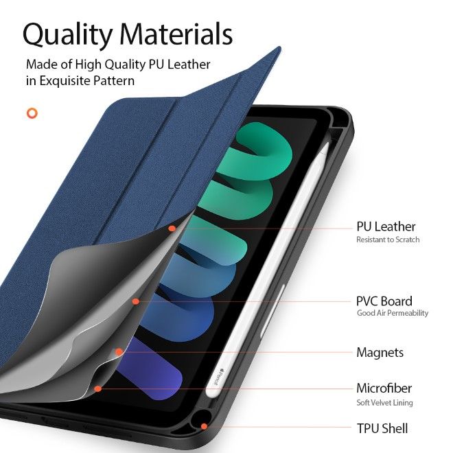 Dux Ducis - iPad mini 7 (2024) / mini 6 Hülle - Leder Smart Flip Case - Domo Series - blau