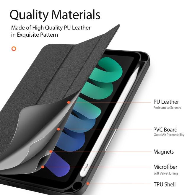 Dux Ducis - iPad mini 7 (2024) / mini 6 Hülle - Leder Smart Flip Case - Domo Series - schwarz