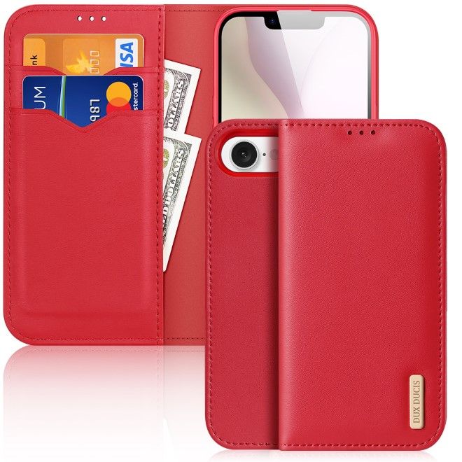 Dux Ducis - iPhone 16e Hülle - Handy Leder Case - Hivo Series - rot