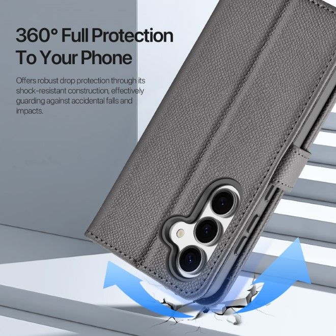 Dux Ducis - Samsung Galaxy S25 Hülle - Kunstleder Bookcover - MagSafe kompatibel - Lawa Series - grau