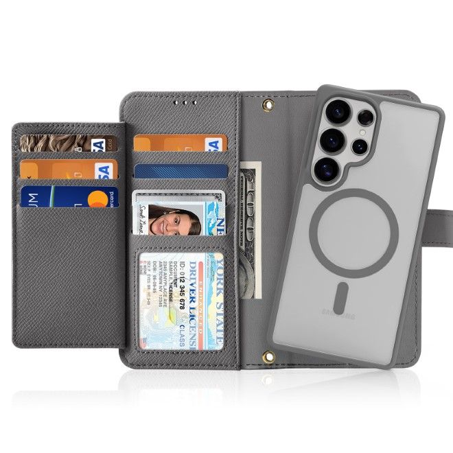 Dux Ducis - Samsung Galaxy S25 Ultra Hülle - Kunstleder Bookcover - MagSafe kompatibel - Lawa Series - grau