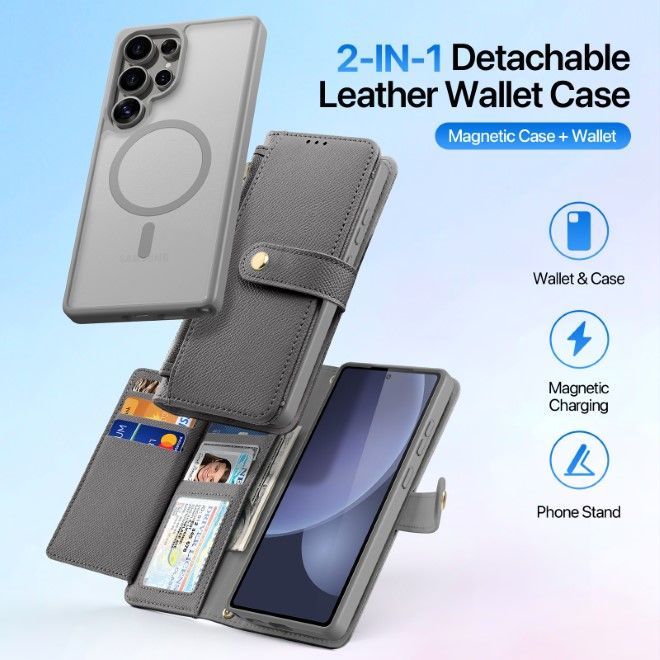 Dux Ducis - Samsung Galaxy S25 Ultra Hülle - Kunstleder Bookcover - MagSafe kompatibel - Lawa Series - grau