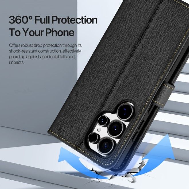 Dux Ducis - Samsung Galaxy S25 Ultra Hülle - Kunstleder Bookcover - MagSafe kompatibel - Lawa Series - schwarz