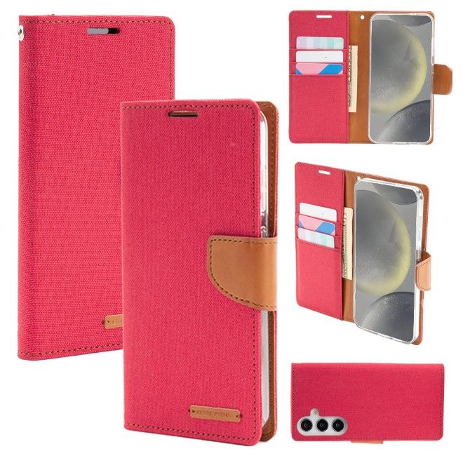 Goospery - Samsung Galaxy S25 Hülle - Bookcover - Canvas Diary Series - rot/camel