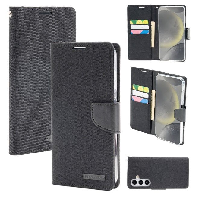 Goospery - Samsung Galaxy S25+ Hülle - Bookcover - Canvas Diary Series - schwarz