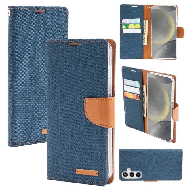 Goospery - Samsung Galaxy S25+ Hülle - Bookcover - Canvas Diary Series - navy/camel