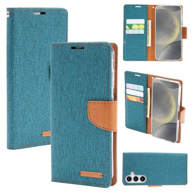 Goospery - Samsung Galaxy S25+ Hülle - Bookcover - Canvas Diary Series - grün/camel