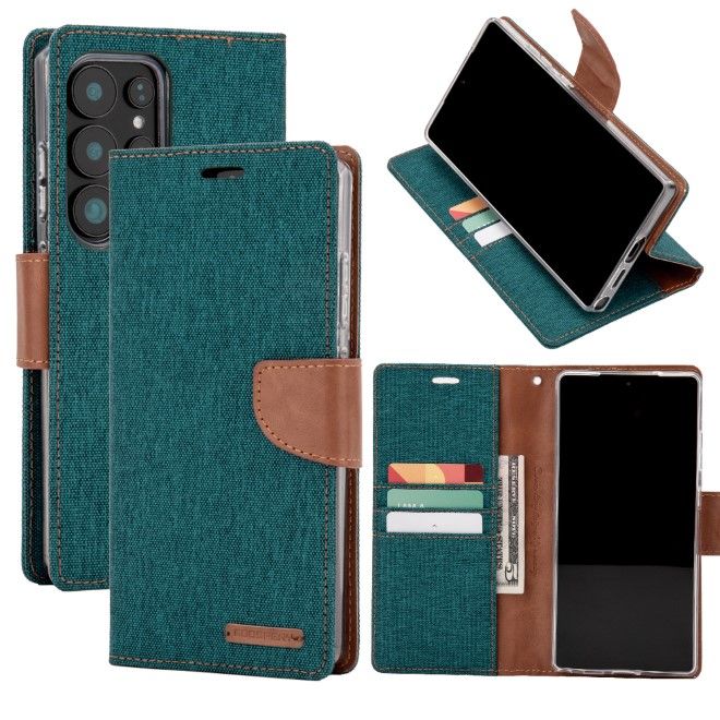 Goospery - Samsung Galaxy S25 Ultra Hülle - Bookcover - Canvas Diary Series - grün/camel