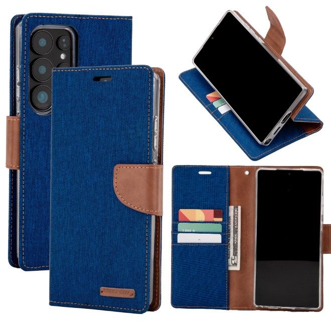 Goospery - Samsung Galaxy S25 Ultra Hülle - Bookcover - Canvas Diary Series - blau/camel