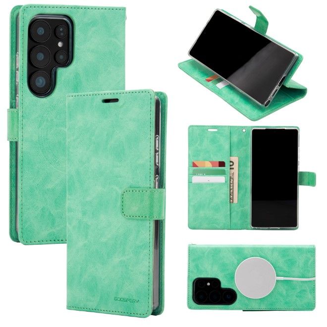 Goospery - Samsung Galaxy S25 Ultra Hülle - Leder Bookcover - Bluemoon Diary MagSafe Series - mint