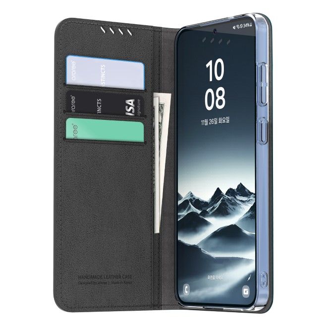 Araree - Samsung Galaxy S25 Hülle - Case aus Kunstleder - Mustang Diary Series - Made in Korea - schwarz