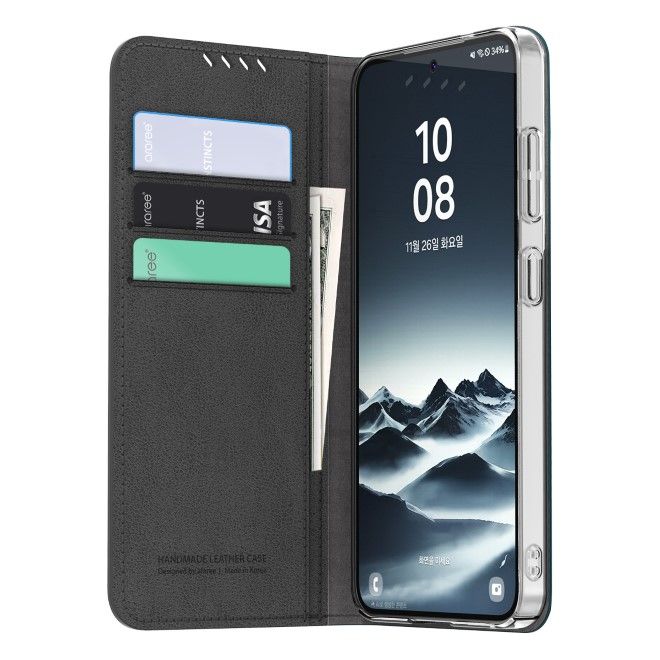 Araree - Samsung Galaxy S25+ Hülle - Case aus Kunstleder - Mustang Diary Series - Made in Korea - schwarz