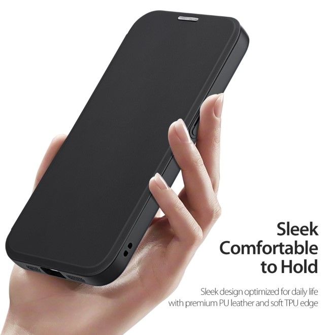 Dux Ducis - iPhone 16e Hülle - Leder Bookcover - MagSafe - Skin X Pro Series - schwarz