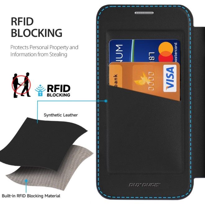 Dux Ducis - iPhone 16e Hülle - Leder Bookcover - MagSafe - Skin X Pro Series - schwarz