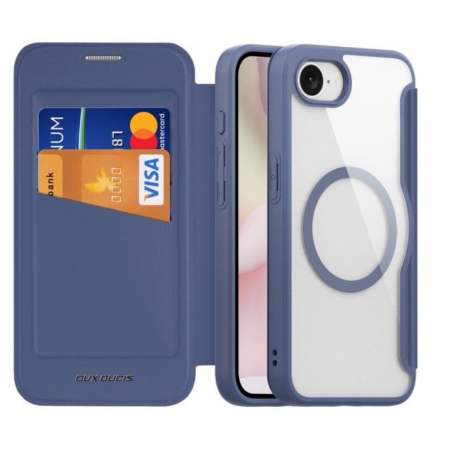 Dux Ducis - iPhone 16e Hülle - Leder Bookcover - MagSafe - Skin X Pro Series - blau