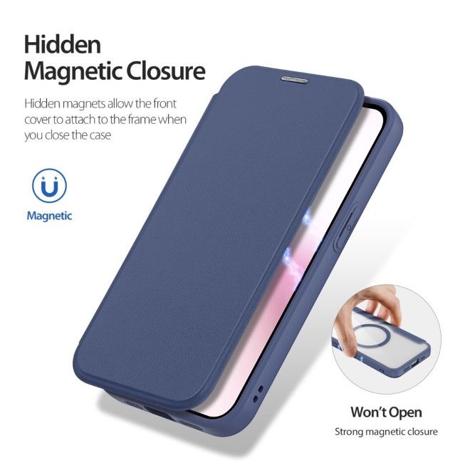 Dux Ducis - iPhone 16e Hülle - Leder Bookcover - MagSafe - Skin X Pro Series - blau