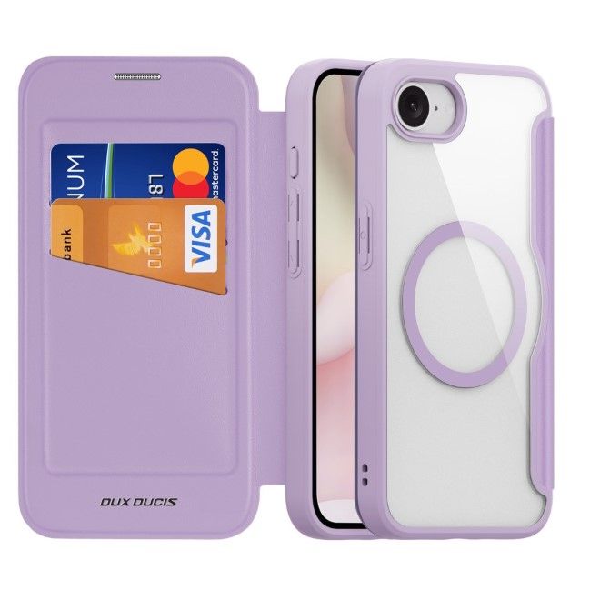 Dux Ducis - iPhone 16e Hülle - Leder Bookcover - MagSafe - Skin X Pro Series - purpur