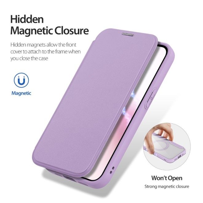 Dux Ducis - iPhone 16e Hülle - Leder Bookcover - MagSafe - Skin X Pro Series - purpur