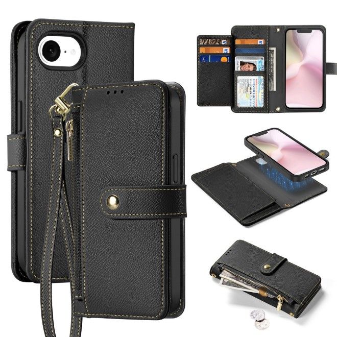 Dux Ducis - iPhone 16e Hülle - Kunstleder Bookcover - MagSafe kompatibel - Lawa Series - schwarz