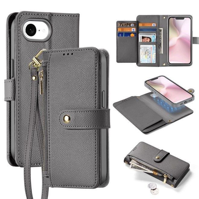 Dux Ducis - iPhone 16e Hülle - Kunstleder Bookcover - MagSafe kompatibel - Lawa Series - grau