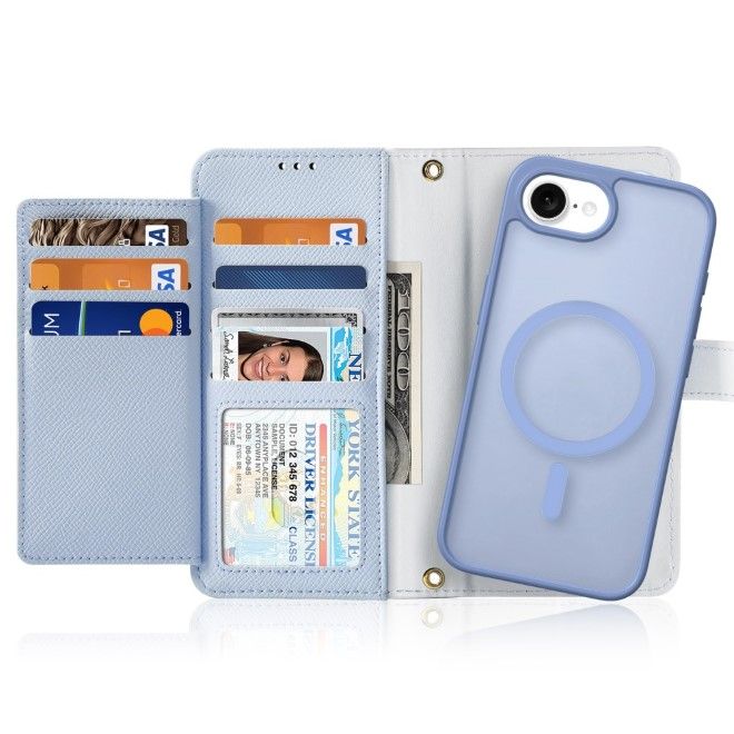 Dux Ducis - iPhone 16e Hülle - Kunstleder Bookcover - MagSafe kompatibel - Lawa Series - hellblau