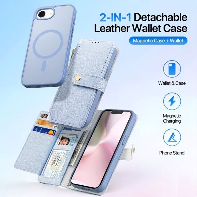Dux Ducis - iPhone 16e Hülle - Kunstleder Bookcover - MagSafe kompatibel - Lawa Series - hellblau