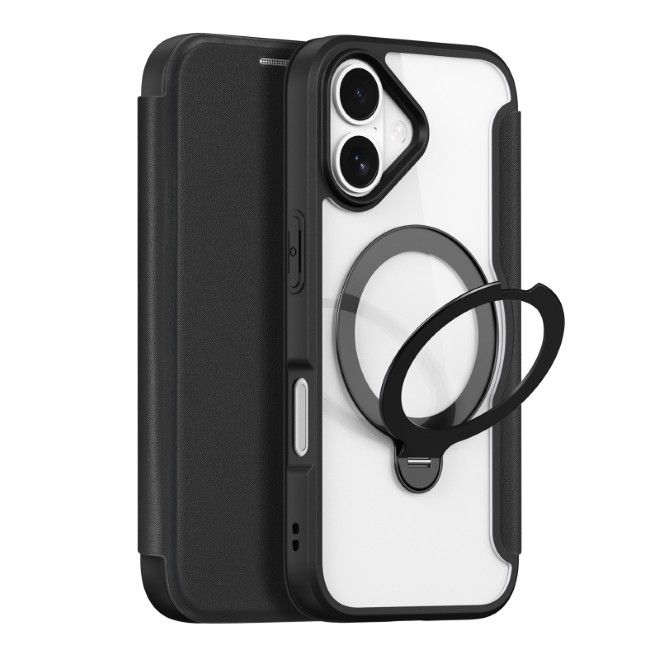 Dux Ducis - iPhone 17 Hülle - Leder Bookcover mit Ring Standfunktion - Skin X Pro 360° Ring Stand Series - schwarz