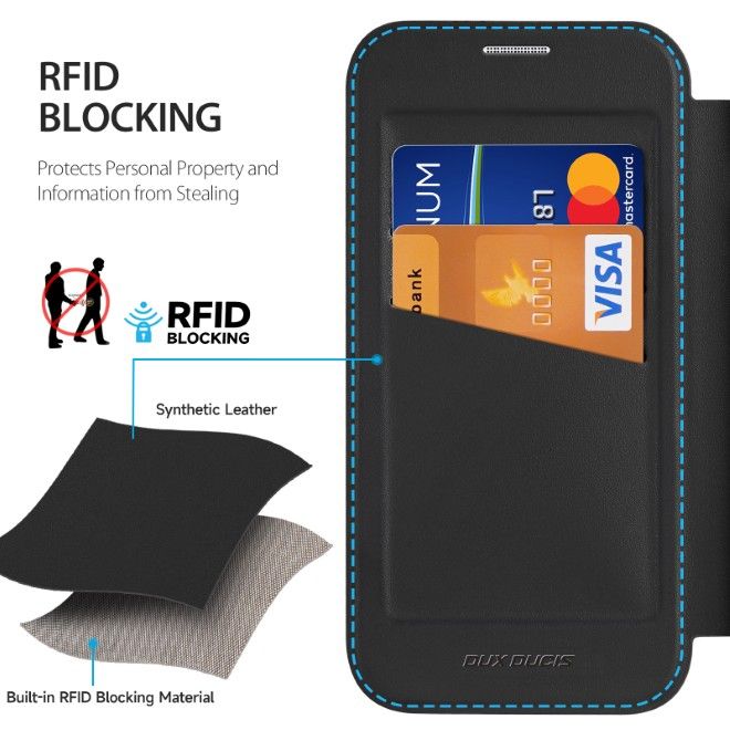 Dux Ducis - iPhone 17 Hülle - Leder Bookcover mit Ring Standfunktion - Skin X Pro 360° Ring Stand Series - schwarz