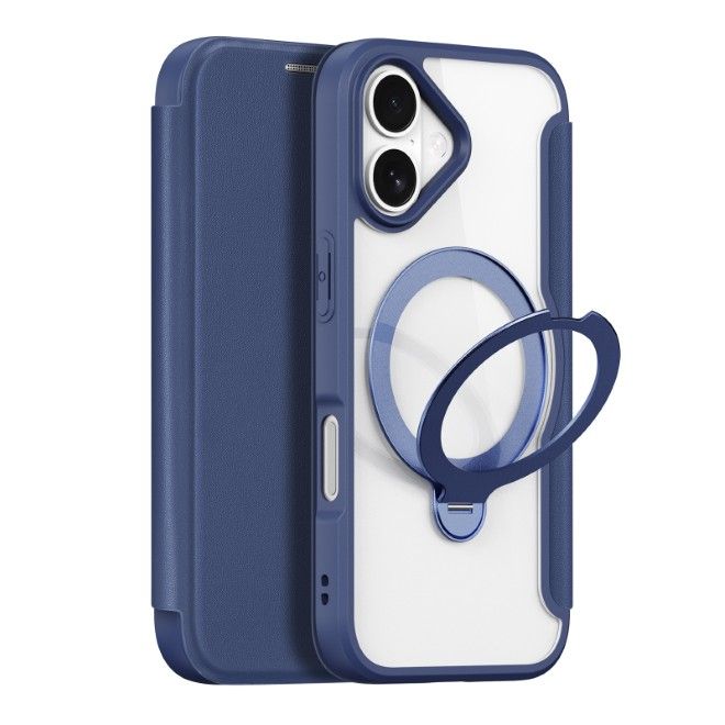 Dux Ducis - iPhone 17 Hülle - Leder Bookcover mit Ring Standfunktion - Skin X Pro 360° Ring Stand Series - blau