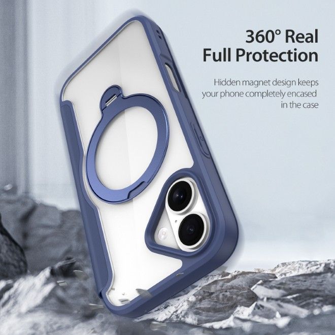 Dux Ducis - iPhone 17 Hülle - Leder Bookcover mit Ring Standfunktion - Skin X Pro 360° Ring Stand Series - blau