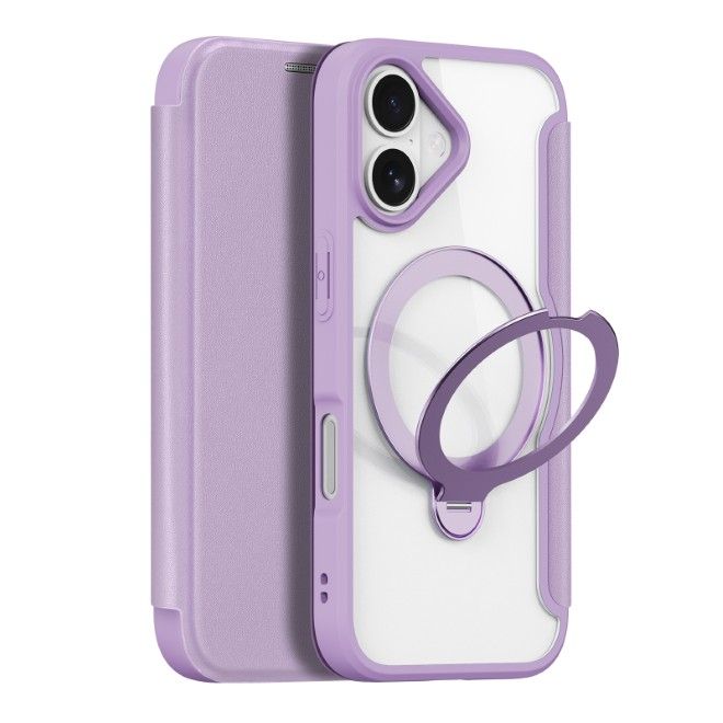 Dux Ducis - iPhone 17 Hülle - Leder Bookcover mit Ring Standfunktion - Skin X Pro 360° Ring Stand Series - purpur