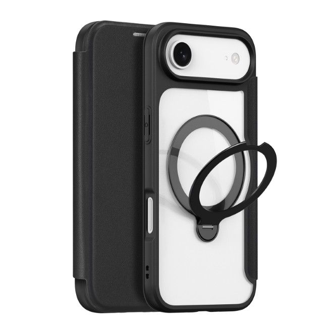 Dux Ducis - iPhone Air Hülle - Leder Bookcover mit Ring Standfunktion - Skin X Pro 360° Ring Stand Series - schwarz
