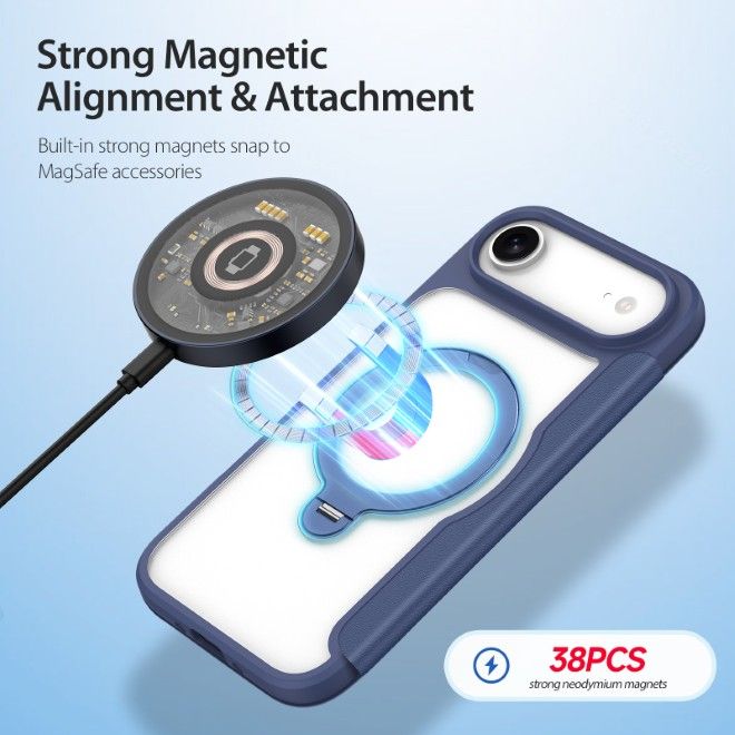 Dux Ducis - iPhone Air Hülle - Leder Bookcover mit Ring Standfunktion - Skin X Pro 360° Ring Stand Series - blau