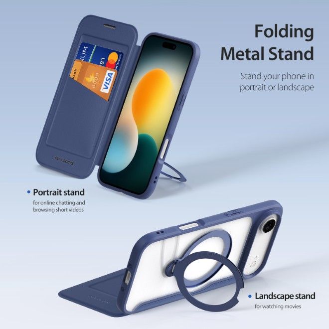 Dux Ducis - iPhone Air Hülle - Leder Bookcover mit Ring Standfunktion - Skin X Pro 360° Ring Stand Series - blau